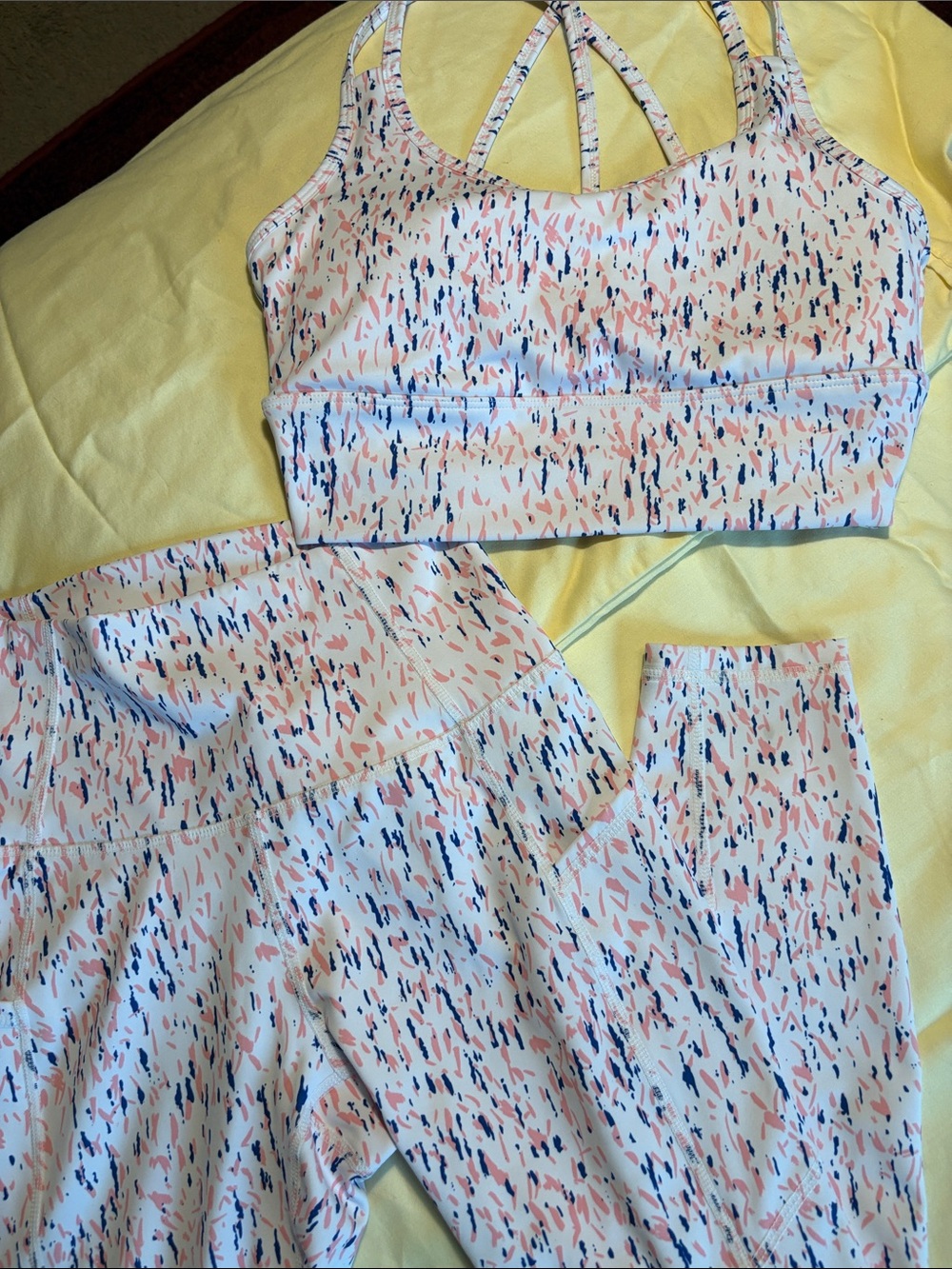 Hera Collection Pink & Navy Speckled Leggings and Strappy Sports Bra Set